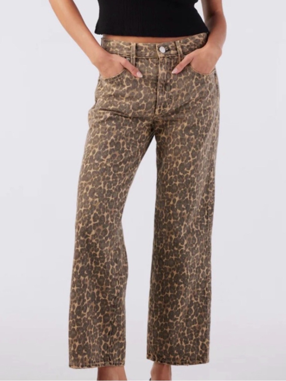 AMO BILLIE LEOPARD WIDE LEG DENIM PANTS JEANS SZ 29